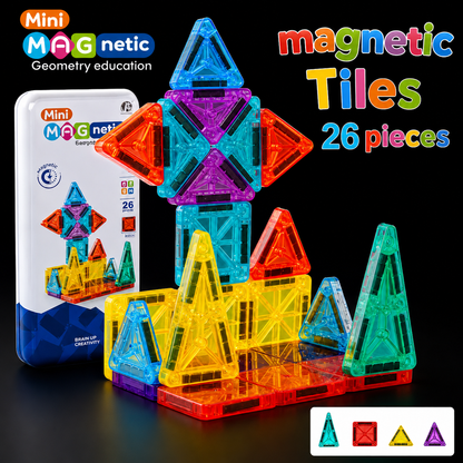 26 Pcs Portable Magnetic Tiles Blocks With Storage Box