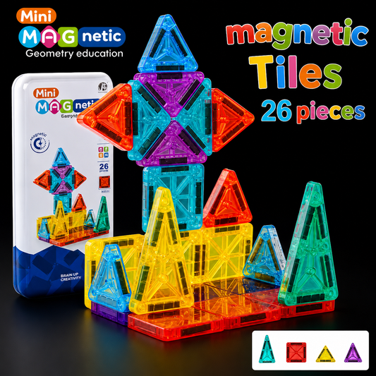 26 Pcs Portable Magnetic Tiles Blocks With Storage Box