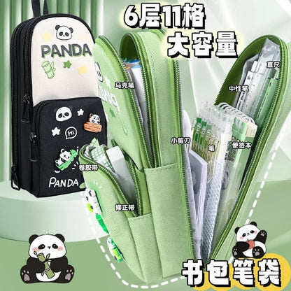 Viral Charm Panda School Bag Shape Spacious 3 Zips Pencil Pouch