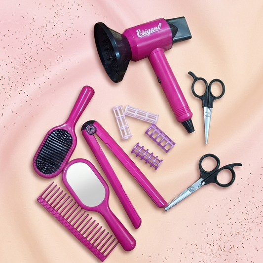 Kids Hair Salon Pretend Play Set With Hair Straightener and Dryer