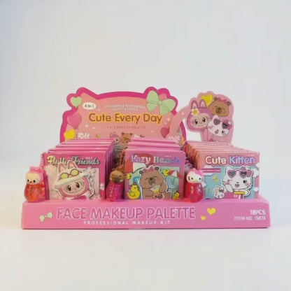 All-in-One Cute Cartoon Makeup Kit – Labubu, Lazy Bear & Hello Kitty