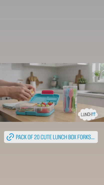 Pack of 20 Cute Lunch Box Forks & Spoons With Organizer