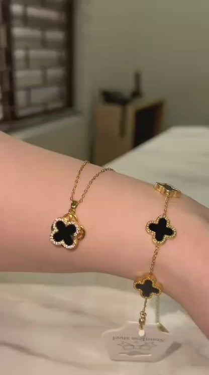 Four Leaf Clover Stainless Steel Bracelet And Necklace