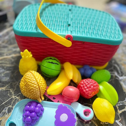 Kids Fruit Cutting Basket Toy – Pretend Play Set