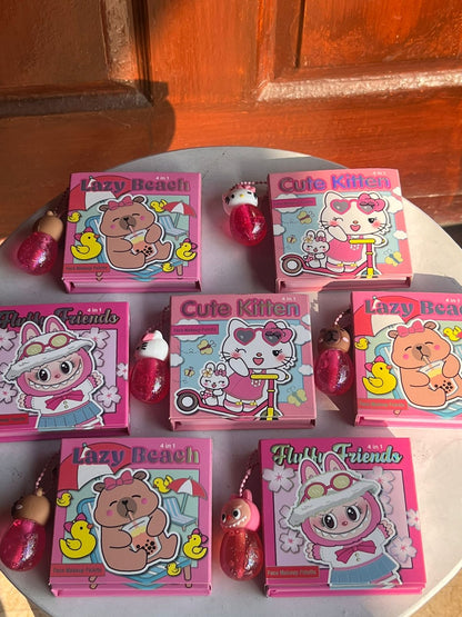 All-in-One Cute Cartoon Makeup Kit – Labubu, Lazy Bear & Hello Kitty