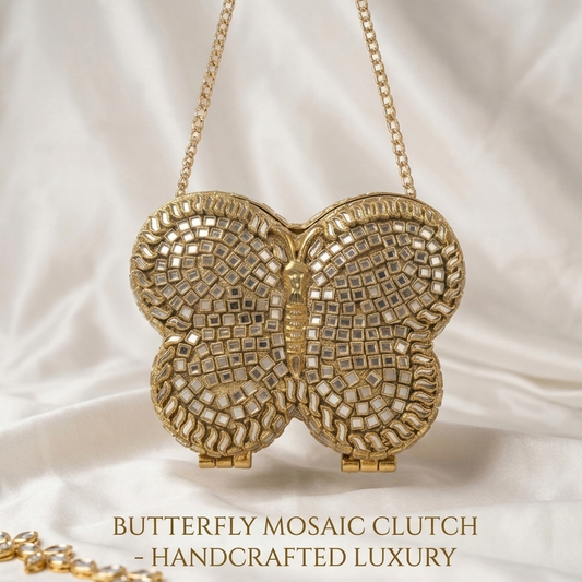 Butterfly Kundan Clutch Bag With Chain
