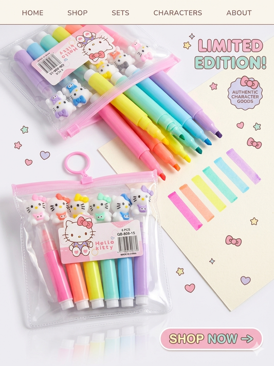 Hello Kitty 6-Piece Pastel Highlighter Marker Set