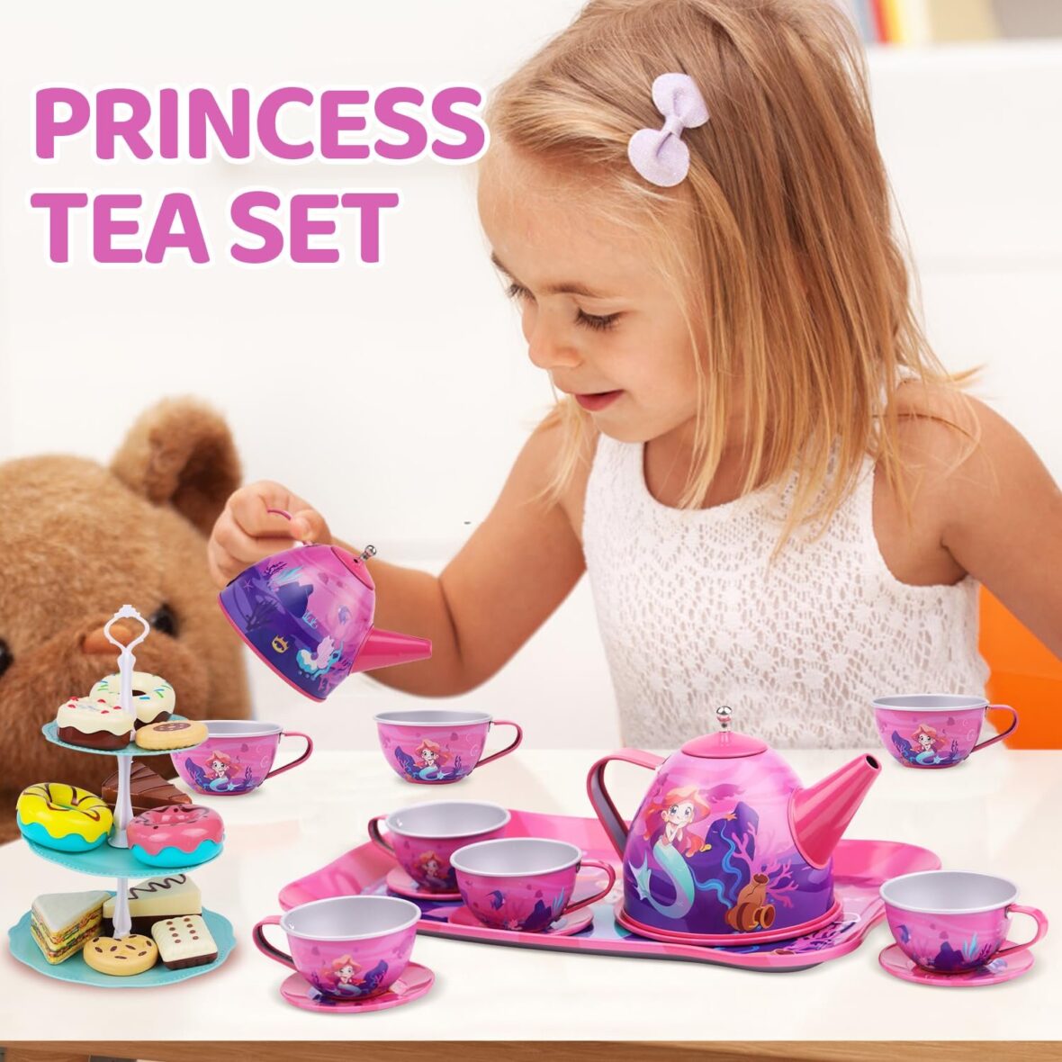 Mermaid Kids Metal Toy Tea Set