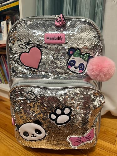 Sparkling Silver Panda Sequin School Bag