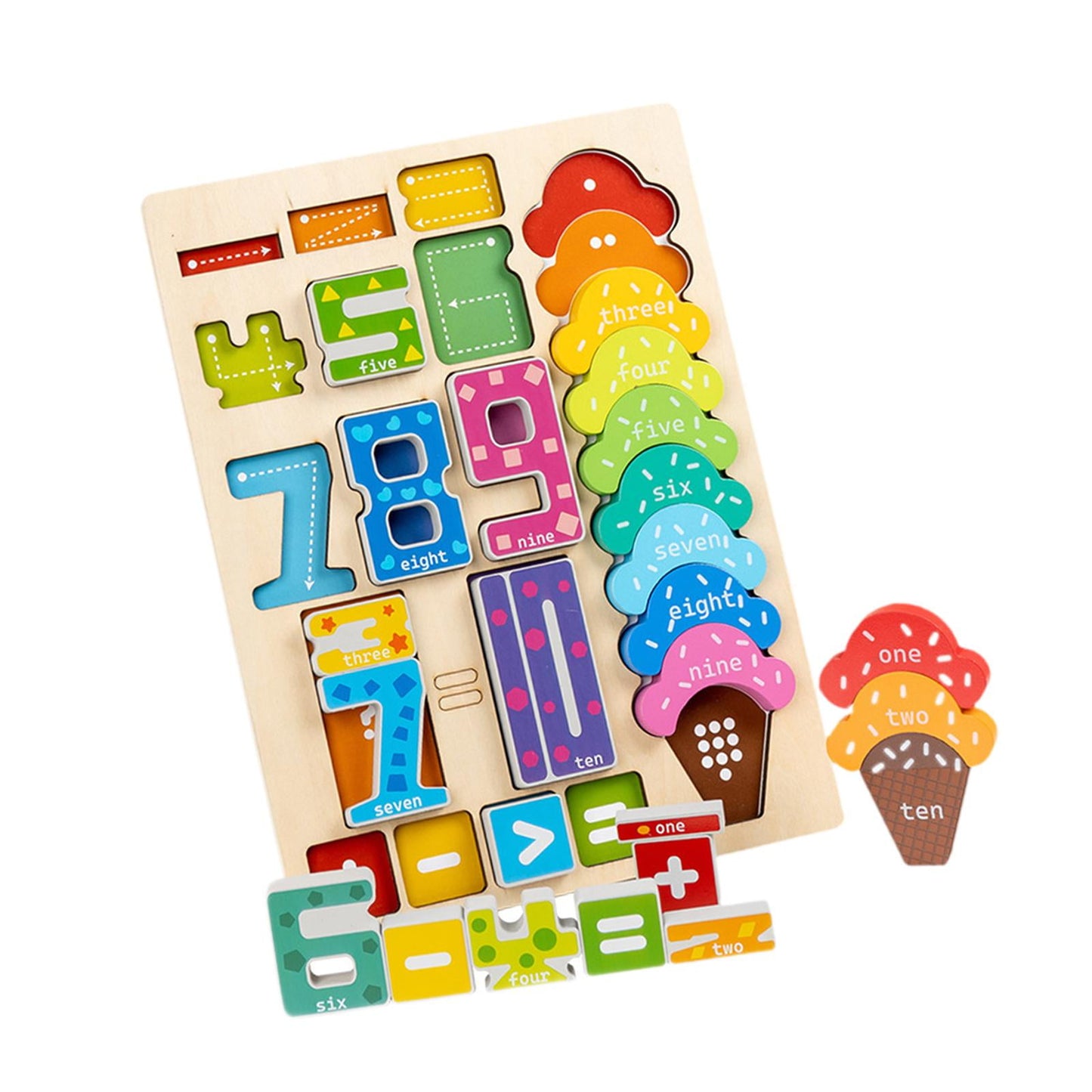 Montessori Wooden Ice Cream Digital Learning Board – Early Math & Cognitive Development Toy