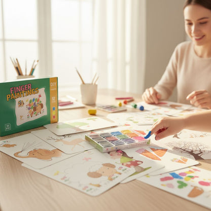 Finger Painting 12 Colour Stamp With 30 Picture Sheets