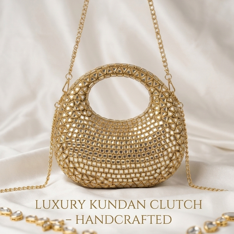 Half Moon Kundan Clutch Bag