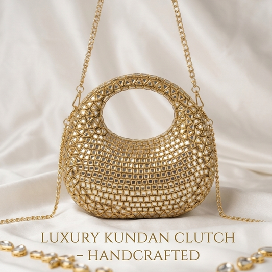 Half Moon Kundan Clutch Bag