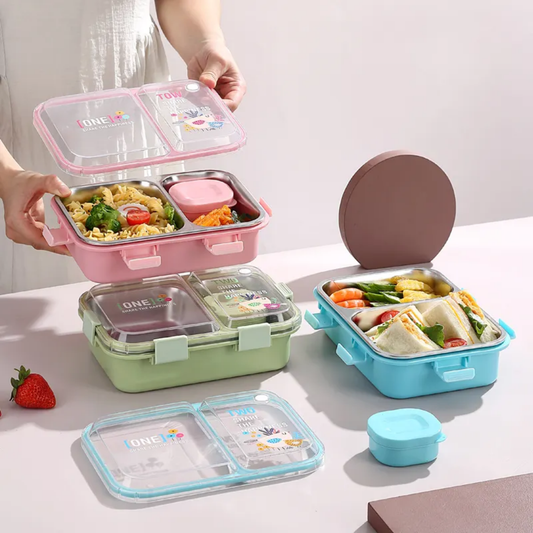 2-Compartment Stainless Steel Bento Lunch Box – Leakproof, Includes Sauce Bowl & Cutlery