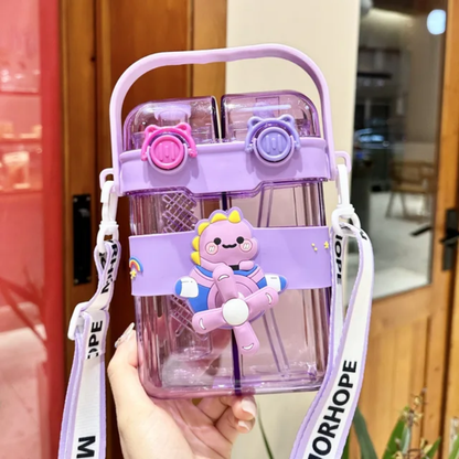 Adorable Dinosaur Cartoon Dual-Chamber Water Bottle (600ml)