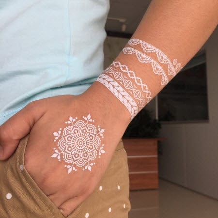 White Mehndi Sticker Tattoo | Both Hands