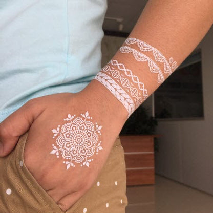 White Mehndi Sticker Tattoo | Both Hands