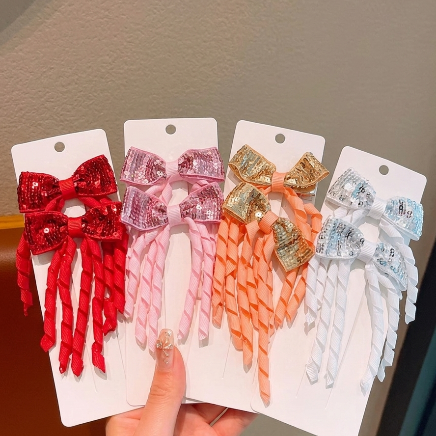 Sequin Spiral Long Hair Bows Pack Of 2
