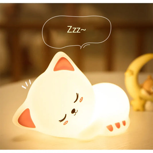 Chargeable Silicone Cat Color Changing Touch Lamp