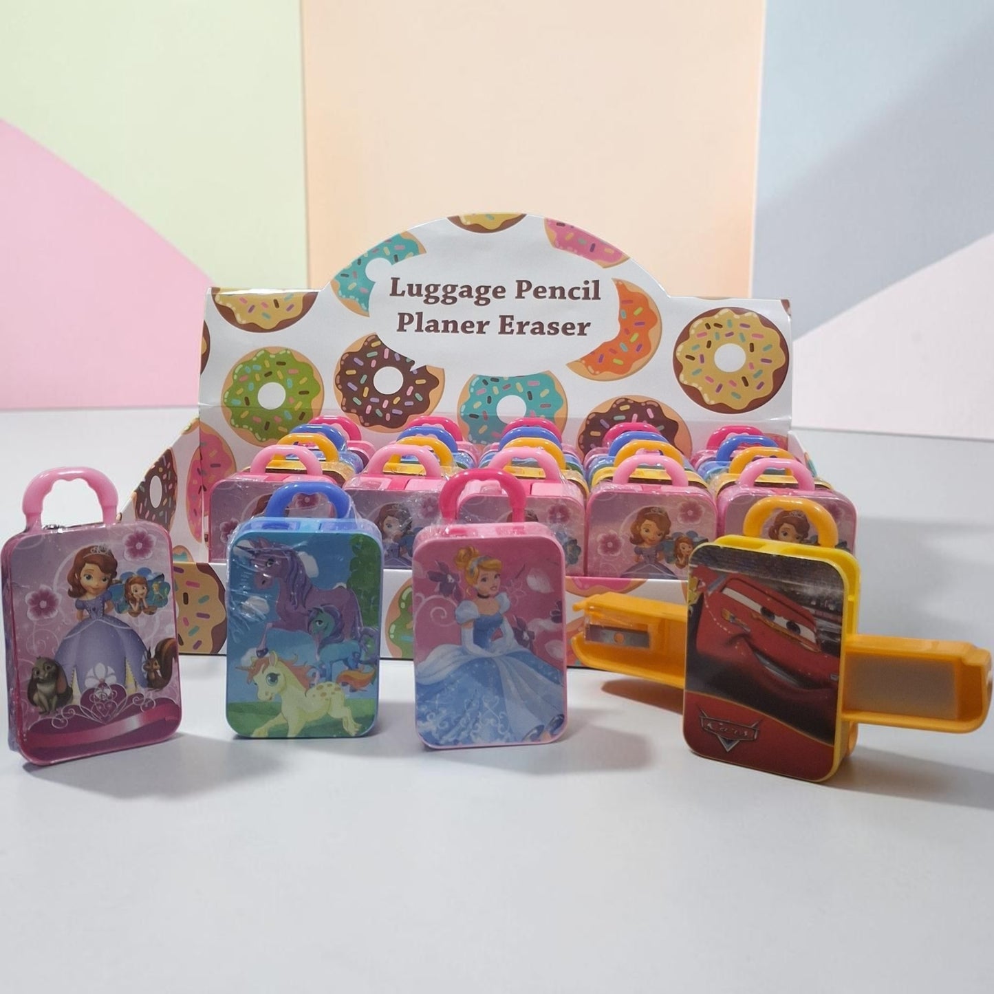 Luggage Trolley Pencil Sharpener And Eraser Combo