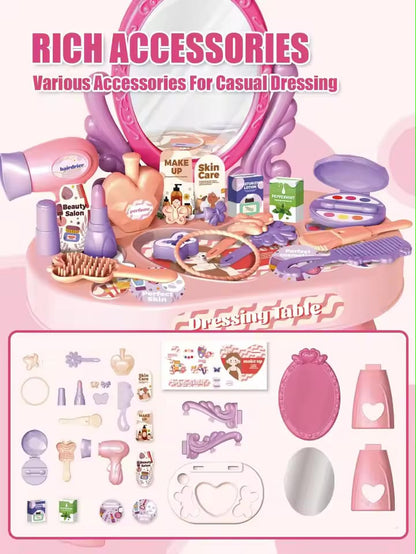 Dressing Table Pretend Play Toy – 30 Pcs Beauty Set for Girls