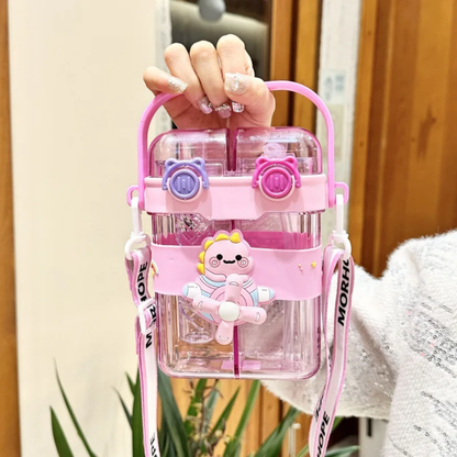 Adorable Dinosaur Cartoon Dual-Chamber Water Bottle (600ml)