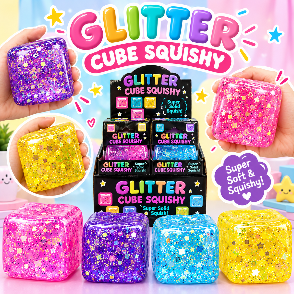Glitter Cube Squishy Fidget Toy