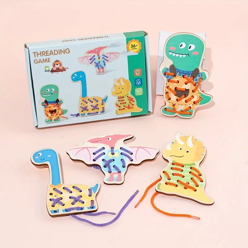 Dinosaur Wooden Threading Game – Fine Motor Skills Educational Toy
