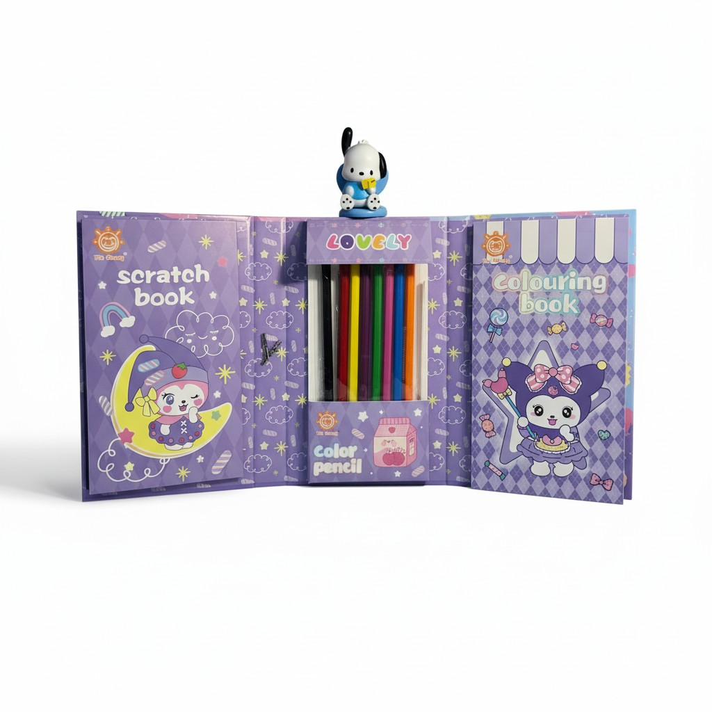 Dual Colouring and Scratch Book With Colours & Wooden Pencil