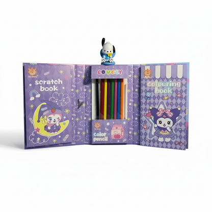 Dual Colouring and Scratch Book With Colours & Wooden Pencil