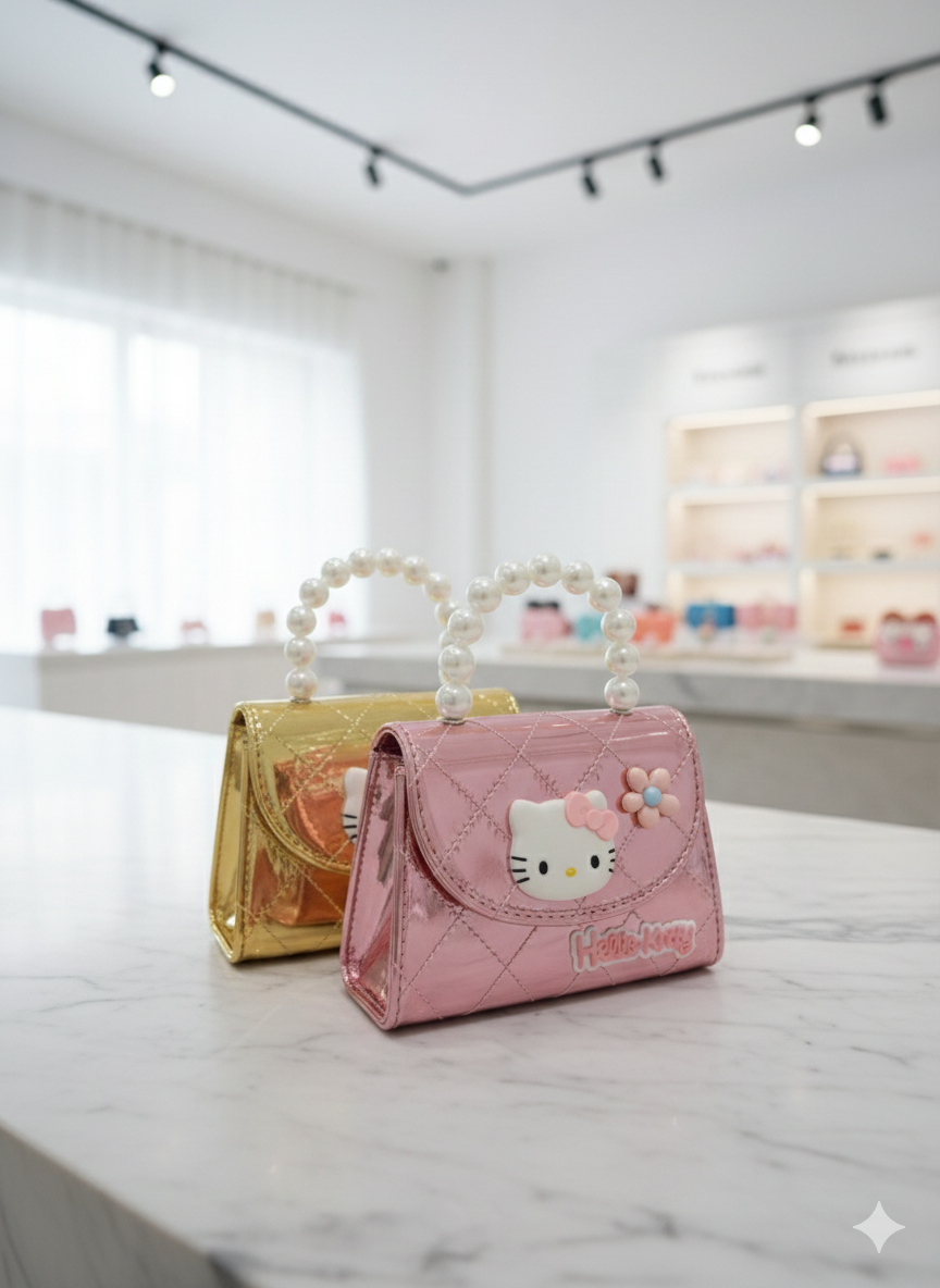 Hello Kitty Luxe Pearl Handle Mini Bag for Girls – Premium Kids Handbag