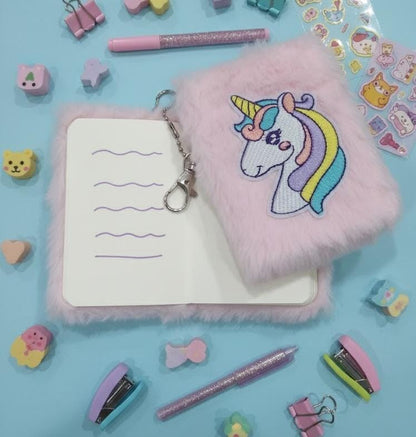 Mini Fur Diary with Keychain – Unicorn & Kuromi Edition