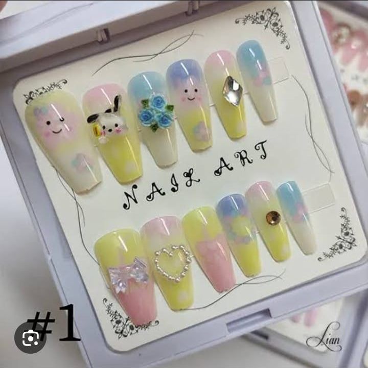 Sanrio Charms Kids Nails With Glue Stickers