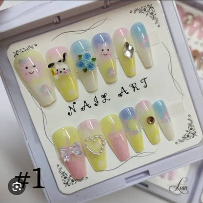 Sanrio Charms Kids Nails With Glue Stickers