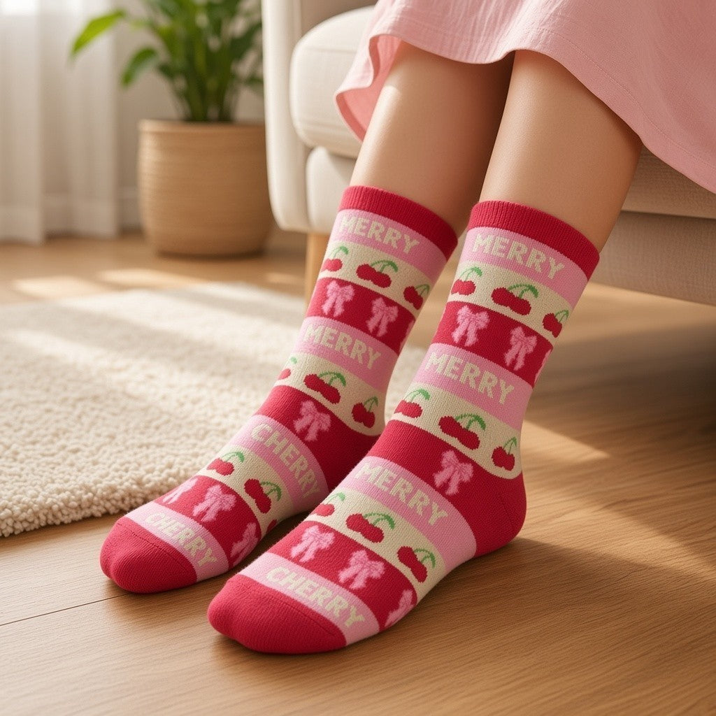Cherry Glittery Socks for Girls – Age 3 to 7 Years
