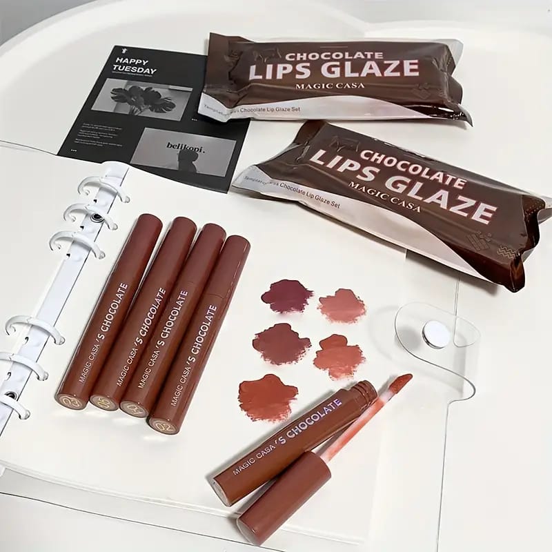 Magic Casa Chocolate-Scented Lip Glaze Set – 4-Piece Matte Collection