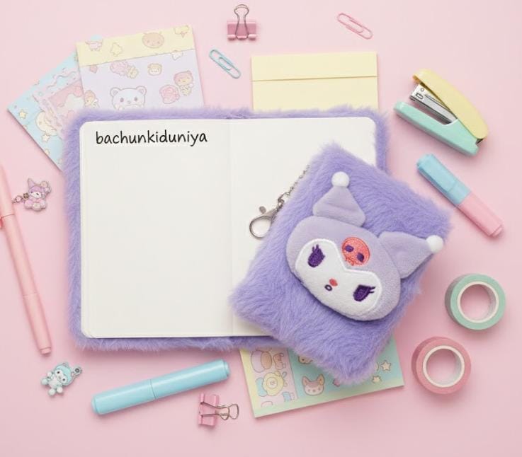 Mini Fur Diary with Keychain – Unicorn & Kuromi Edition