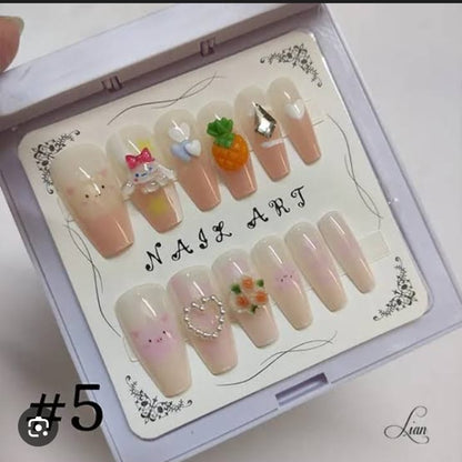 Sanrio Charms Kids Nails With Glue Stickers