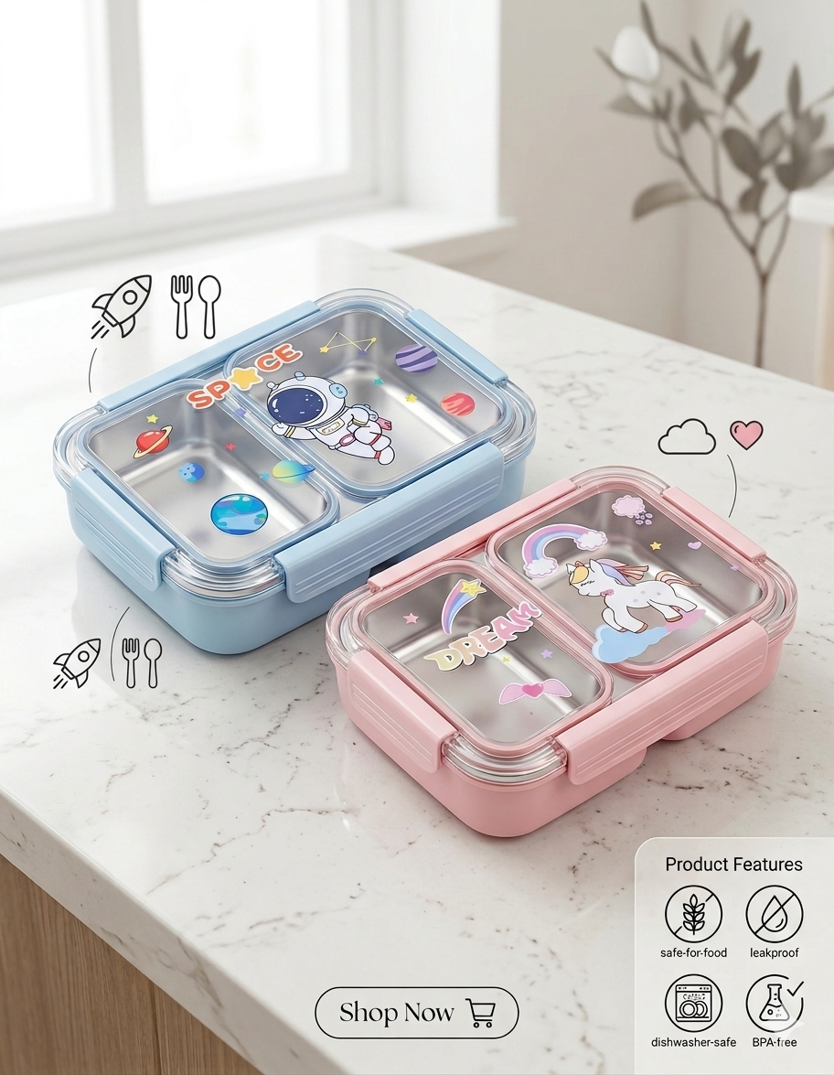 Spaceship & Unicorn Big Size Insulated Lunch Box For Kids