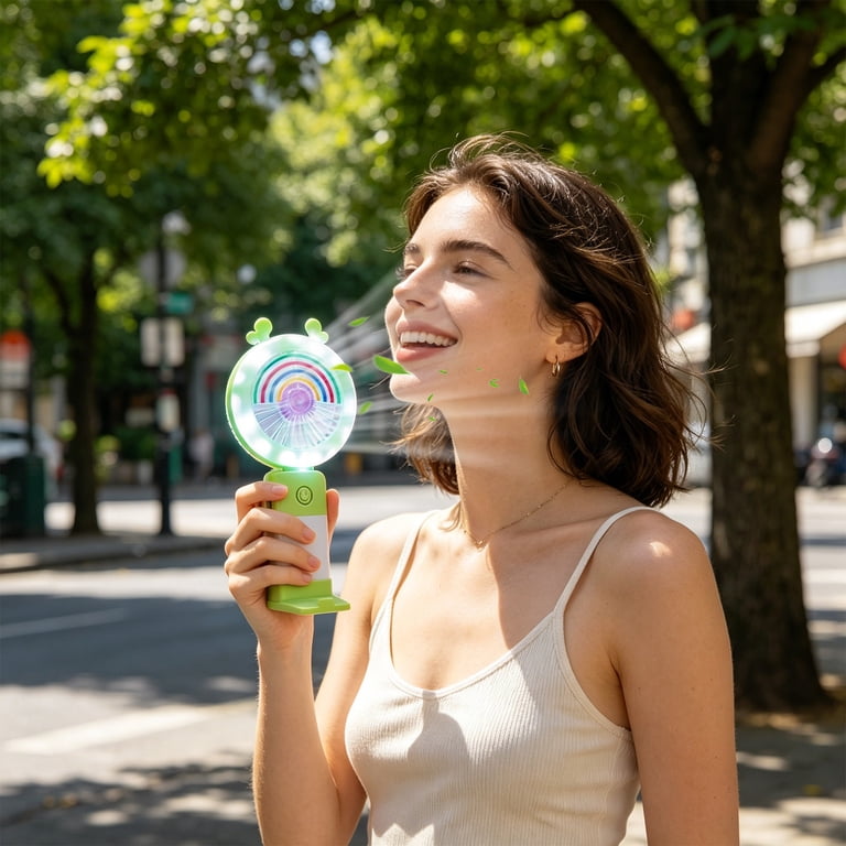 Cute Rechargeable Mini Fan with LED Ring Light