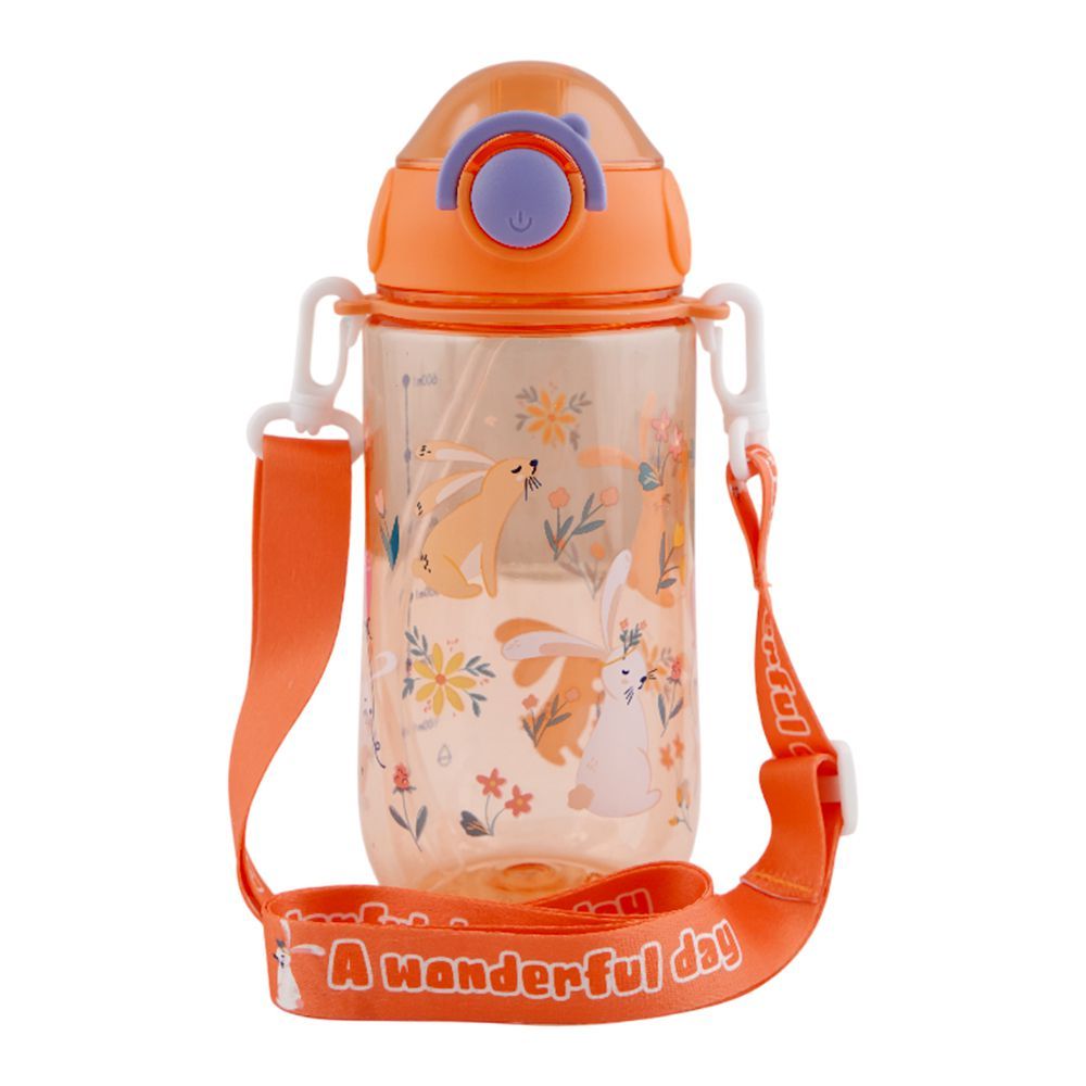 Kids Cartoon 600ml Sipper Water Bottle with Adjustable Strap & Cap Lock