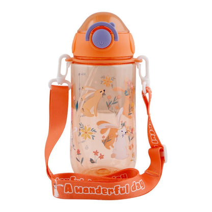 Kids Cartoon 600ml Sipper Water Bottle with Adjustable Strap & Cap Lock