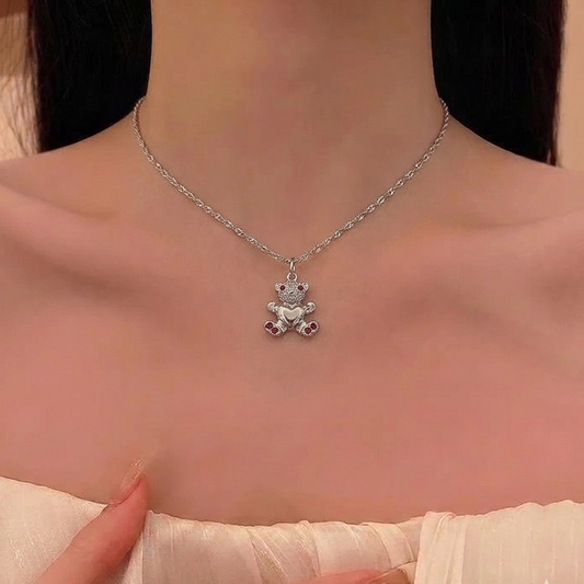 Kids 925 Sterling Silver Teddy Bear Necklace
