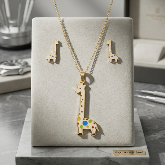 Cute Enamel Giraffe Stainless Steel Jewelry Set for Kids