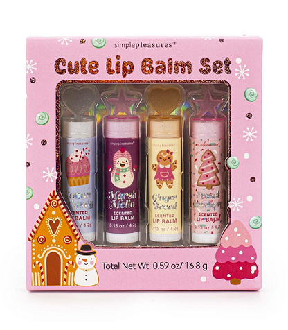 Simple Pleasures Cute 4 Pc lip Balm Set