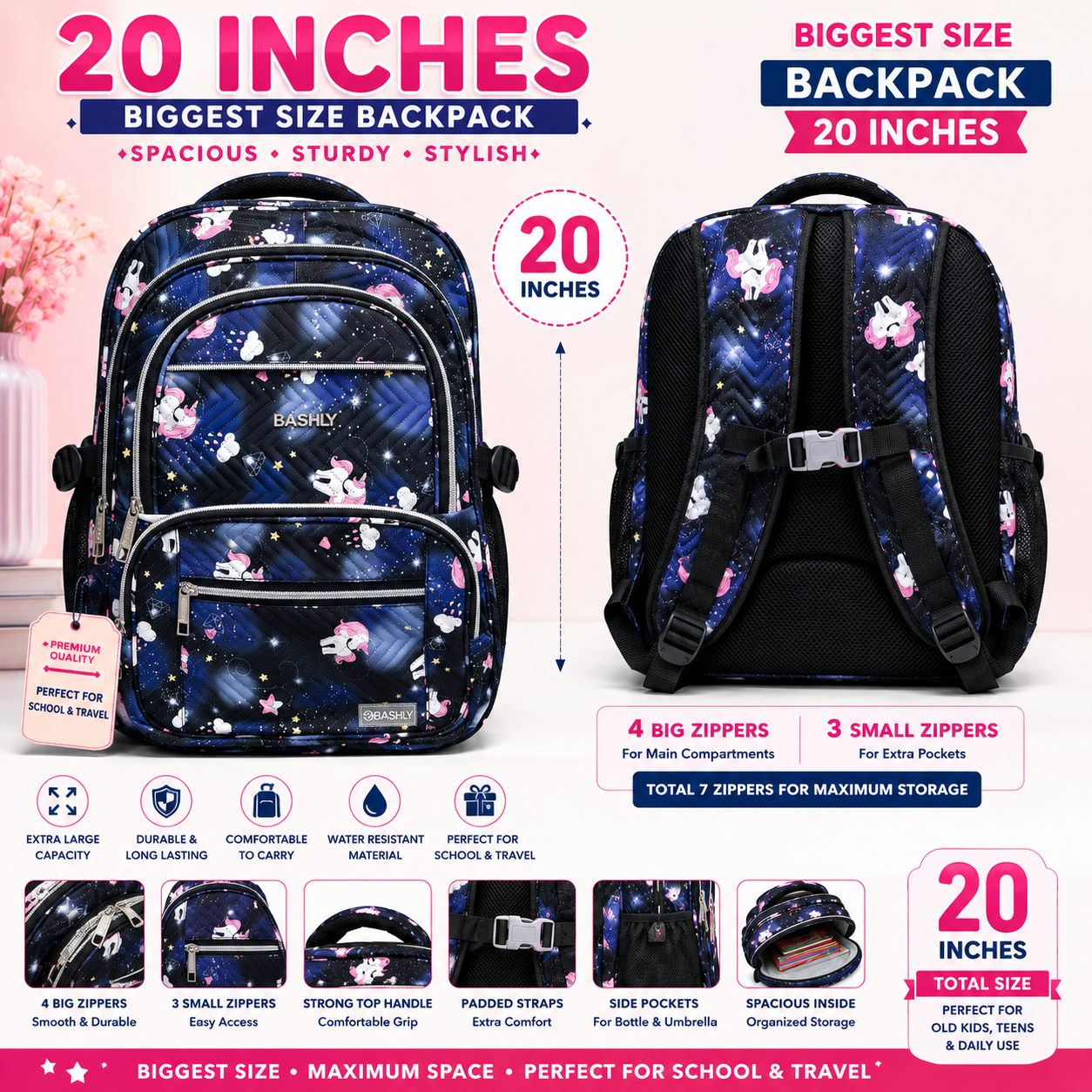20 Inches Extra Large  School & Travel Backpack for Kids & Teens