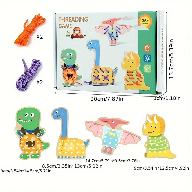 Dinosaur Wooden Threading Game – Fine Motor Skills Educational Toy