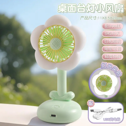 2-in-1 Rechargeable Flower Petal LED Desk Lamp & Mini Cooling Fan