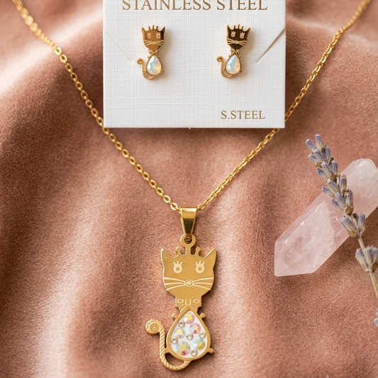 Sparkling Feline Charm Set in Premium Stainless Steel
