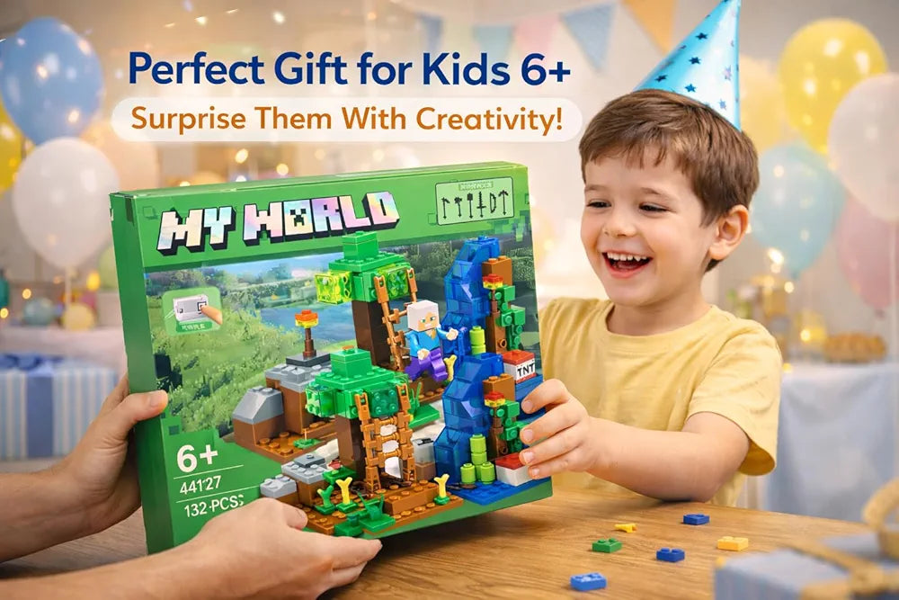 My World Minecraft Pixel-Style Building Block Set with LED Light (132+ Pieces)